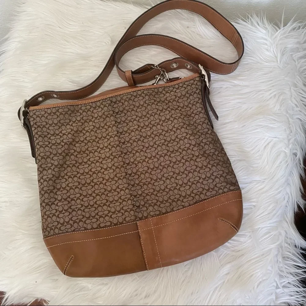 Coach brown canvas leather crossbody bag